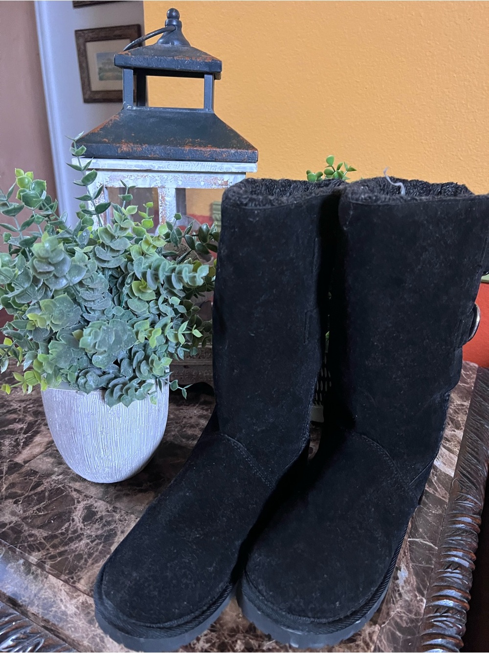 Muk Luks Black Suede Mid-Calf Cozy Boots